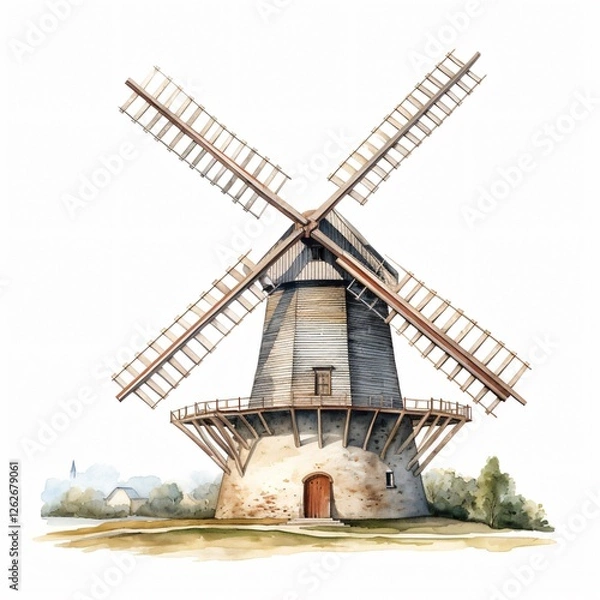 Obraz Isolated Windmill on White Background