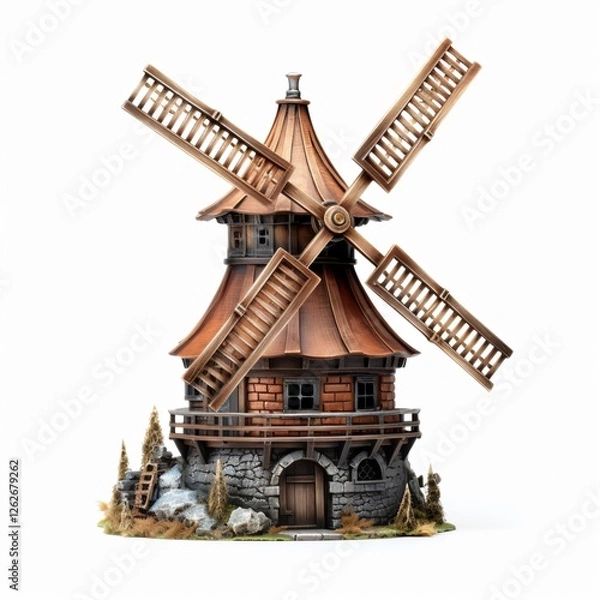 Obraz Isolated Windmill on White Background