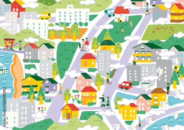 Obraz 雲がもくもくの日々を彩る街Ａ4