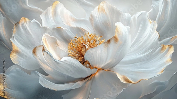 Obraz Biały delikatny malowany kwiat, z dodatkiem złota, dekoracja generative ai