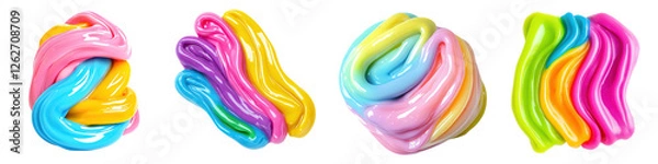 Fototapeta Colorful Slime Variations with Vibrant Swirls and Textures, isolated on transparent background.
