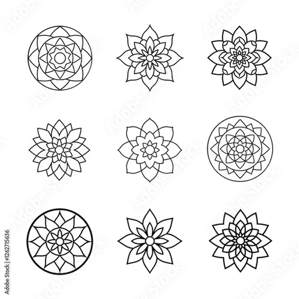 Obraz Set of mandala line art vector illustration
