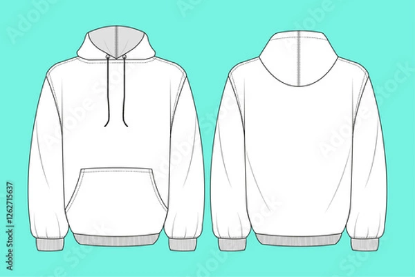 Obraz Hoodie black and white outline flat sketch template.