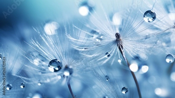 Fototapeta Macro Dandelion Seed with Dew Drops - Natural Beauty Close-up