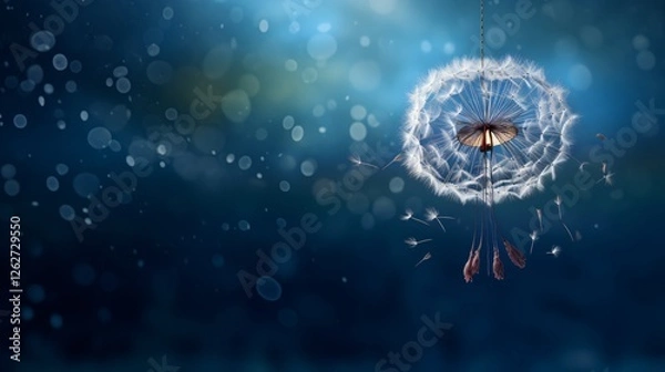Fototapeta Macro Water Drop on Dandelion Parachute - Nature Close-Up