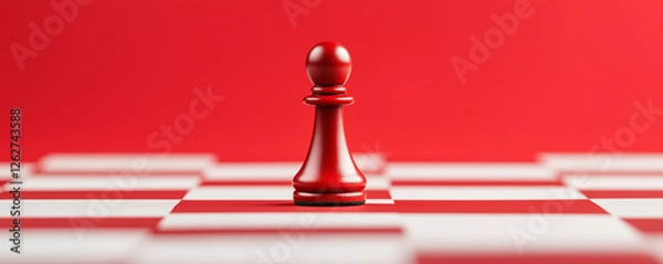 Fototapeta striking red chess pawn stands confidently on red and white checkered board, symbolizing determination and strategy in game of chess