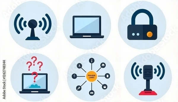 Fototapeta Internet Security Icons in Circular Style Representing Online Concepts