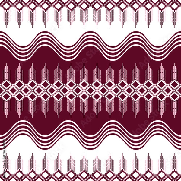 Fototapeta Immerse yourself in this captivating geometric pattern where deep maroon and pristine white intertwine harmoniously.