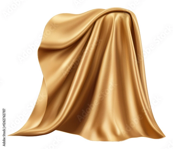 Fototapeta Golden Silky Cloth Draping Over a Mysterious Object with Transparent Background