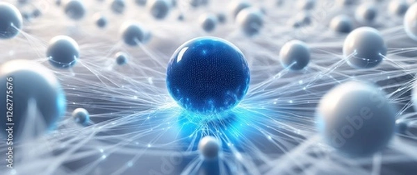 Fototapeta 3D Blue Sphere and White Spheres Network Structure Abstract Design for Technology and Connection