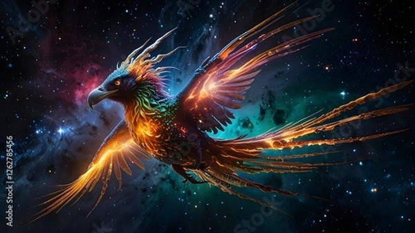 Obraz Abstract fractal background of bird in the galaxy ai generated image