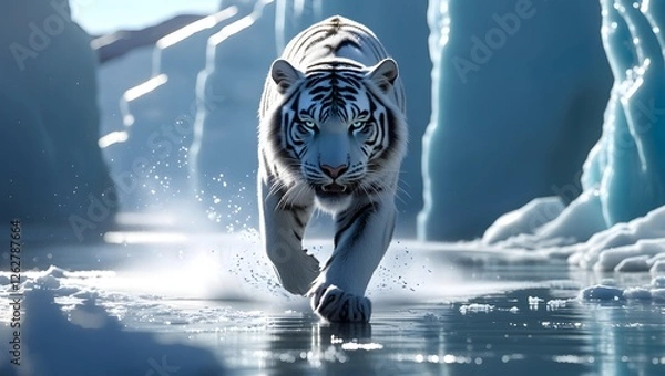 Obraz White tiger in ice generated with ai