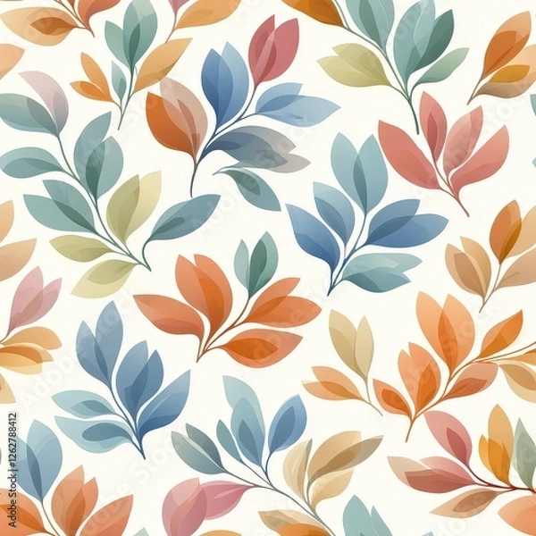 Fototapeta Colorful Seamless Pattern of Leaves in Various Tones with Soft Background Perfect for Decorative Use