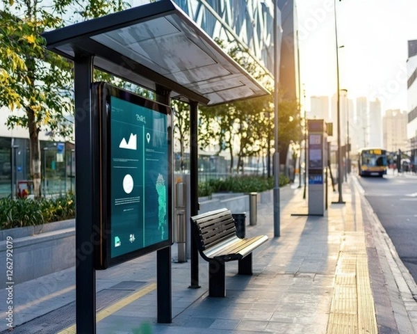 Obraz A smart bus stop with real-time air quality updates.