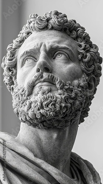 Fototapeta This striking image presents a majestic stone figure gazing upwards, showcasing its powerful pose and exquisite details, reflecting human aspiration and the pursuit of greatness.