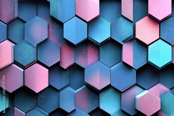 Fototapeta Graphic pattern of colorful hexagons arranged in a dynamic formation