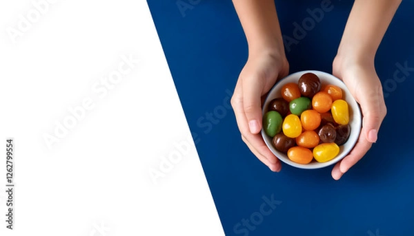 Fototapeta Colorful candies in teal bowl