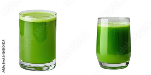 Fototapeta Fresh Green Juice in Two Glasses, isolated on transparent background.