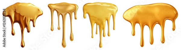 Fototapeta Golden Dripping Honey or Caramel Syrup Liquid with Transparent Background Design