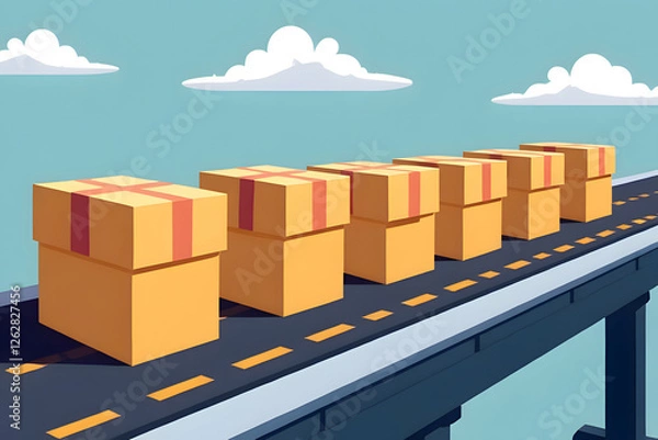 Fototapeta Lots of cardboard boxes for parcel delivery On the conveyor belt ready for delivery in online business, E-commerce
