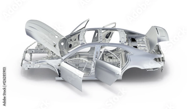 Obraz body car with no wheel isolated on white background side view 3d