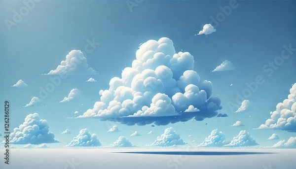 Fototapeta Dreamy Cumulus Clouds in a Clear Blue Sky