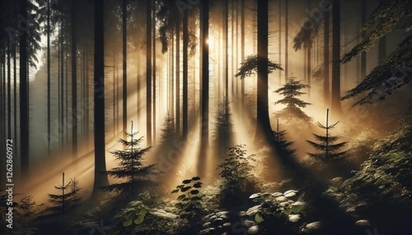 Fototapeta Mystical Sunlight Through the Enchanted Forest