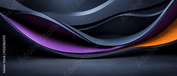 Fototapeta Abstract Dark Purple Orange Wave Background Design art curve lines    