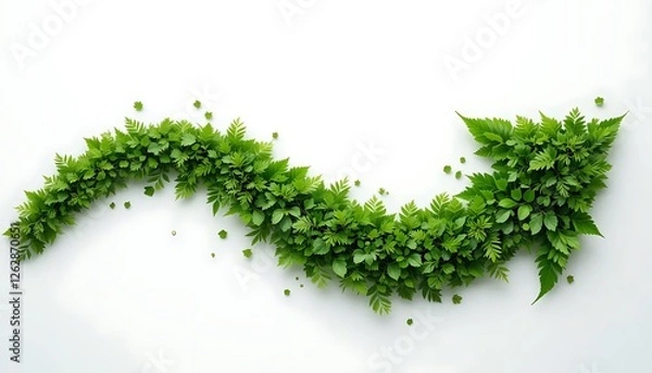 Obraz  green arrow formed by lush leaves curves dynamically on a white background. Symbolizes growth, direction, and natural movement. Ideal for eco-friendly, design, or directional themes.
