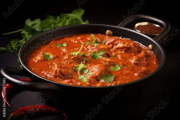 Fototapeta Spicy red chicken curry Goan style chicken vindaloo