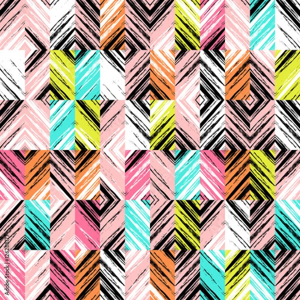Obraz Abstract grunge rhombus seamless vector pattern. Tribal background.
