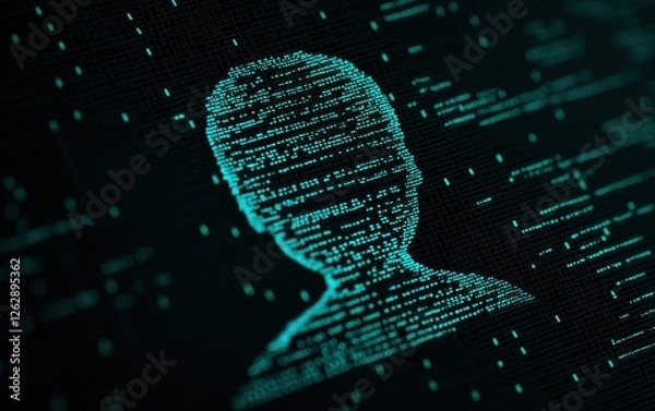 Obraz Digital silhouette representing cybersecurity, data privacy, and technology in a futuristic environment.