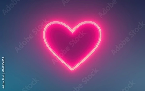 Fototapeta A vibrant neon heart shape glowing in pink against a dark blue background, perfect for expressing love and affection.