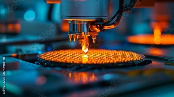 Obraz A wafer bonding machine operates efficiently, fusing silicon wafers together in a clean room environment. The intricate process highlights advanced technology at work.
