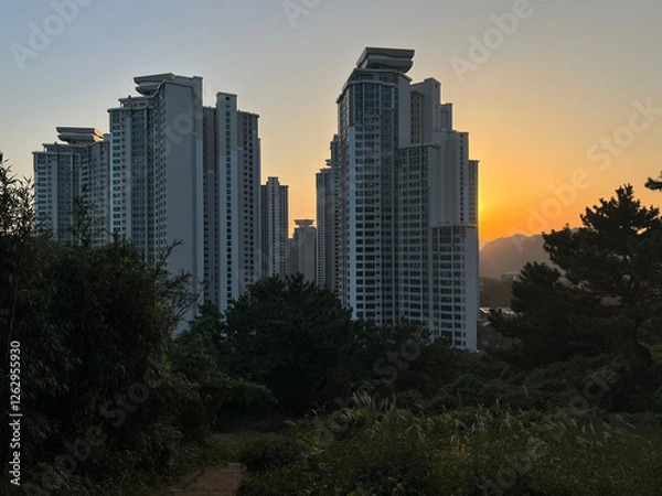 Fototapeta Skyscrapers around Oryukdo Skywalk in Busan