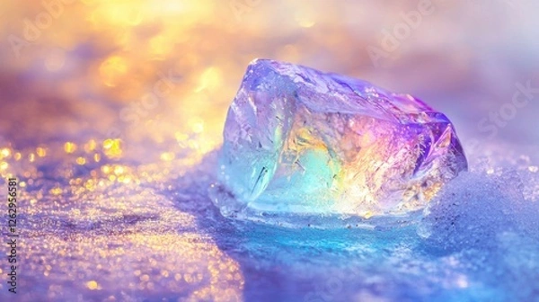 Fototapeta Colorful Ice Crystal with Reflections and Glowing Light Background