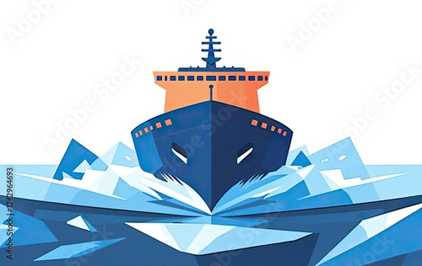 Obraz Icebreaker ship cutting through ice, strong motion, bold graphic design on a white background