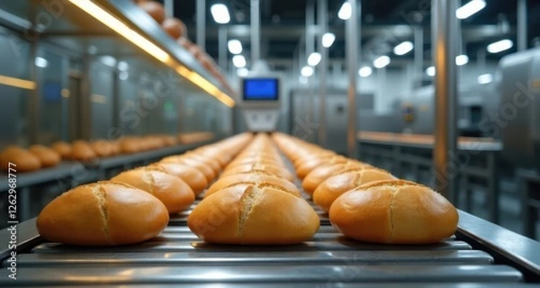 Obraz Efficient Bakery Production Line with Automated Fresh Bread Buns