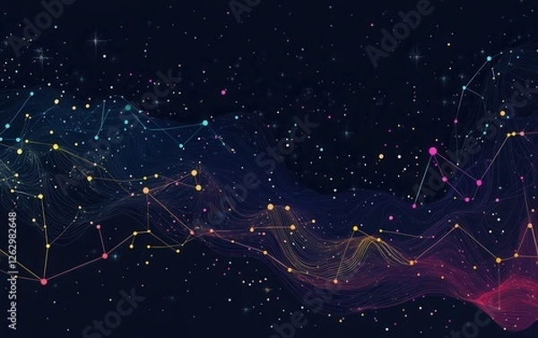 Fototapeta Abstract Network Background with Connecting Dots and Lines in Space, Futuristic Technology Concept