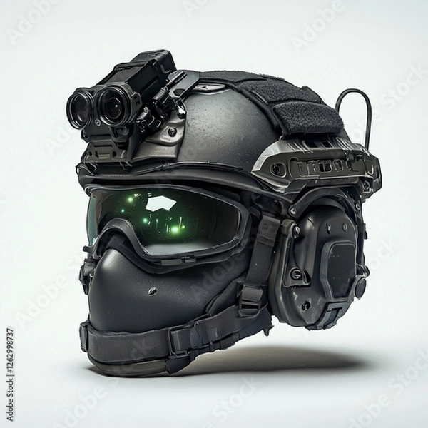 Obraz A state-of-the-art military ballistic helmet with an integrated NVG (night vision goggle) mount,