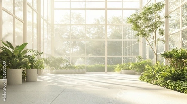Obraz Bright and Airy Indoor Garden with Lush Green Plants and Light