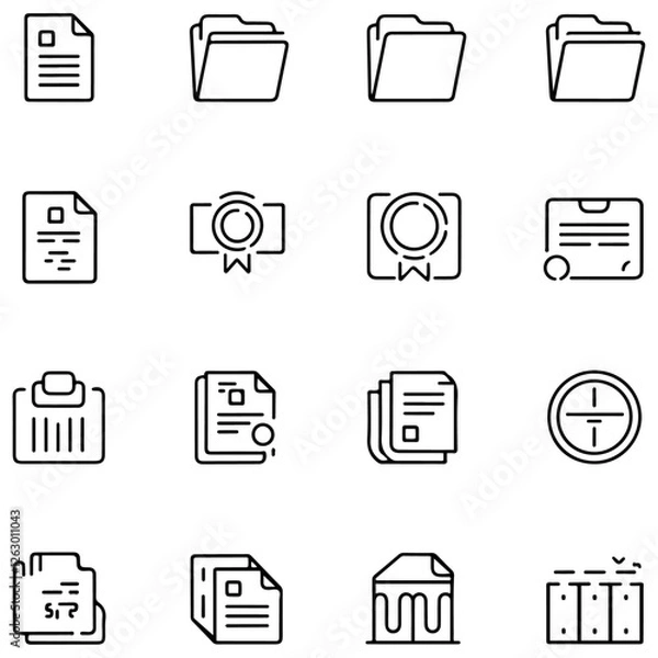 Fototapeta Document set of web icons in line style. Documents linear icon collection..............