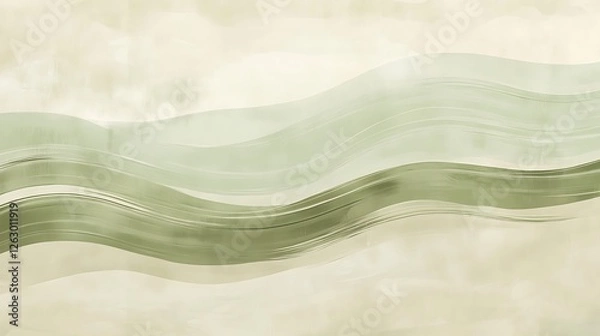 Fototapeta Abstract Green Wave Painting Soft Hues