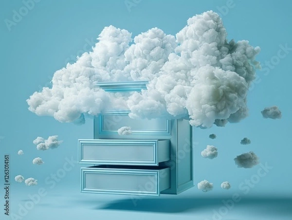 Fototapeta Surreal dreamlike clouds cabinet surreal art abstract background clouds blue creative design interior decoration conceptual.