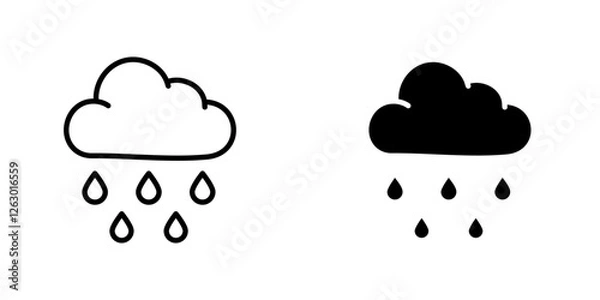Fototapeta Rain vectors icons set in filled and strokes on white background