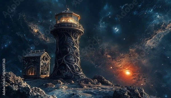 Fototapeta Strange lighthouse in a fantasy world.