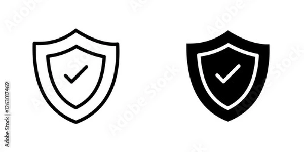 Fototapeta Shield check vectors icons set in filled and strokes on white background