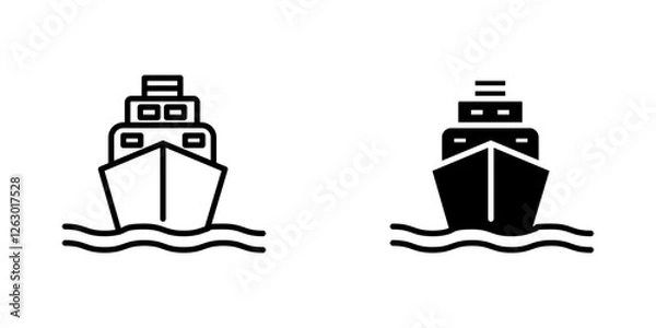 Fototapeta Ship vectors icons set in filled and strokes on white background