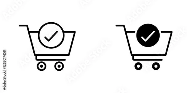 Fototapeta Shopping cart check vectors icons set in filled and strokes on white background