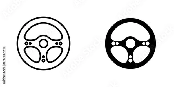 Fototapeta Steering wheel vectors icons set in filled and strokes on white background